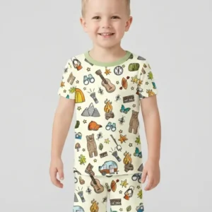 Love Camping Matching Family Bamboo Two Piece Short Sleeve Shorts Pajama Set