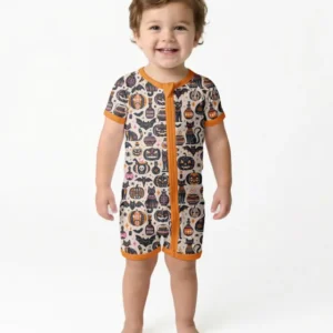 Whimsical Tribal Retro Halloween Black Cats Pumpkins Bamboo Shorty Zippy