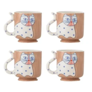 Becher-Set Aldra– Katzenmotiv Steingut (4-teilig)
