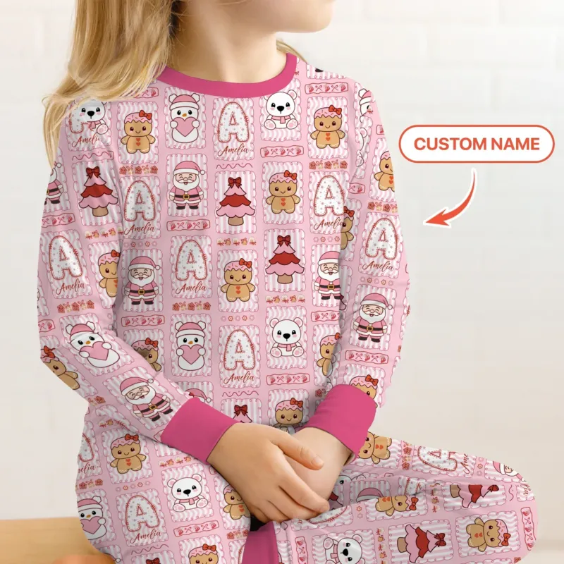 Custom Name Winter Wonderland Bamboo Two Piece Long Sleeve Pajama Set