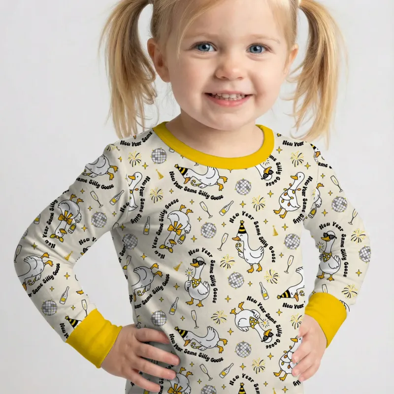 New Year Silly Goose Bamboo Two Piece Long Sleeve Pajama Set