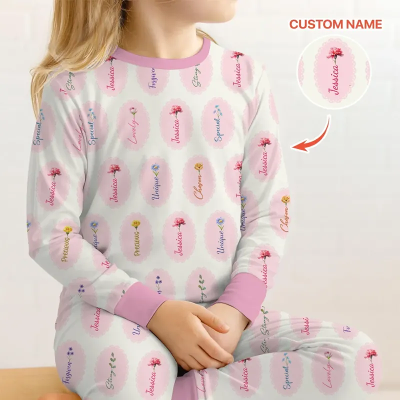 God Says I Am Birthmonth Flowers Custom Name Bamboo Two Piece Long Sleeve Pajama Set