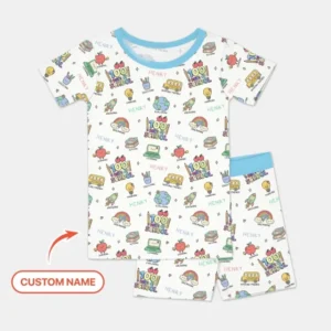 Custom Name Celebration Hundred Days Bamboo Two Piece Short Sleeve Shorts Pajama Set