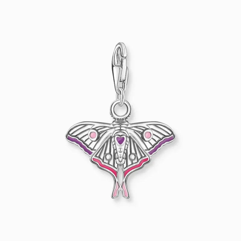 Silberner Charm-Anhänger mit bunter Nachtfalter-Emaille und Öse