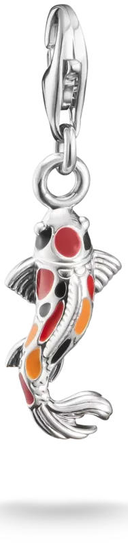 Silberner Koi-Charm-Anhänger mit roter Augen- und Schwarz-Lackierung an Öse