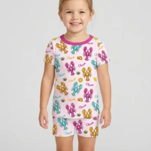 Custom Name Crawfish Crew Bamboo Two Piece Short Sleeve Shorts Pajama Set