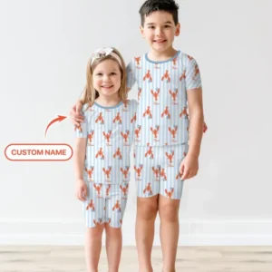 Custom Name Crawfish Beer Season Bamboo Two Piece Short Sleeve Shorts Pajama Set