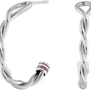 Geschliffene, gedrehte Creolen aus Edelstahl mit Twist-Optik, verziertem Verschluss