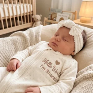 Hello World Embroidered Picot Trim Bamboo Zippered Footie Romper
