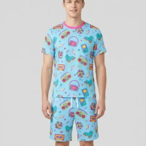 80s Retro Neon Bamboo Men Short Sleeve Short Pajama Set