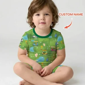 Custom Name Golf Season Family Matching Bamboo Two Piece Short Sleeve Shorts Pajama Set
