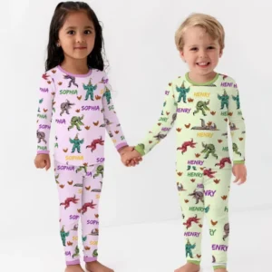 Custom Name Mardi Gras Chicken Chase Family Matching Bamboo Two Piece Long Sleeve Pajama Set