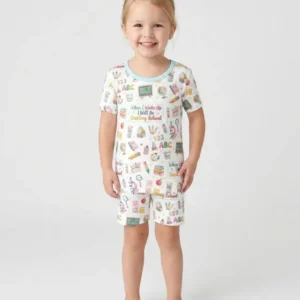 When I Wake Up I Will Be Starting School Bamboo Two Piece Short Sleeve Shorts Pajama Set