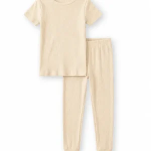 Chamomile Ribbed Bamboo Two Piece Short Sleeve Pajama Set