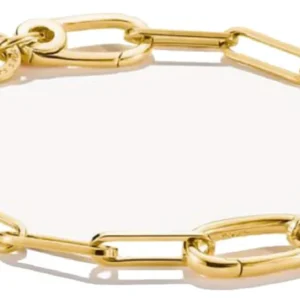 Vergoldetes Gliederarmband mit rechteckigen Kettengliedern und rundem Charm