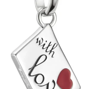 Silberner Charm-Anhänger mit rotem Herz und Schrift „with love“