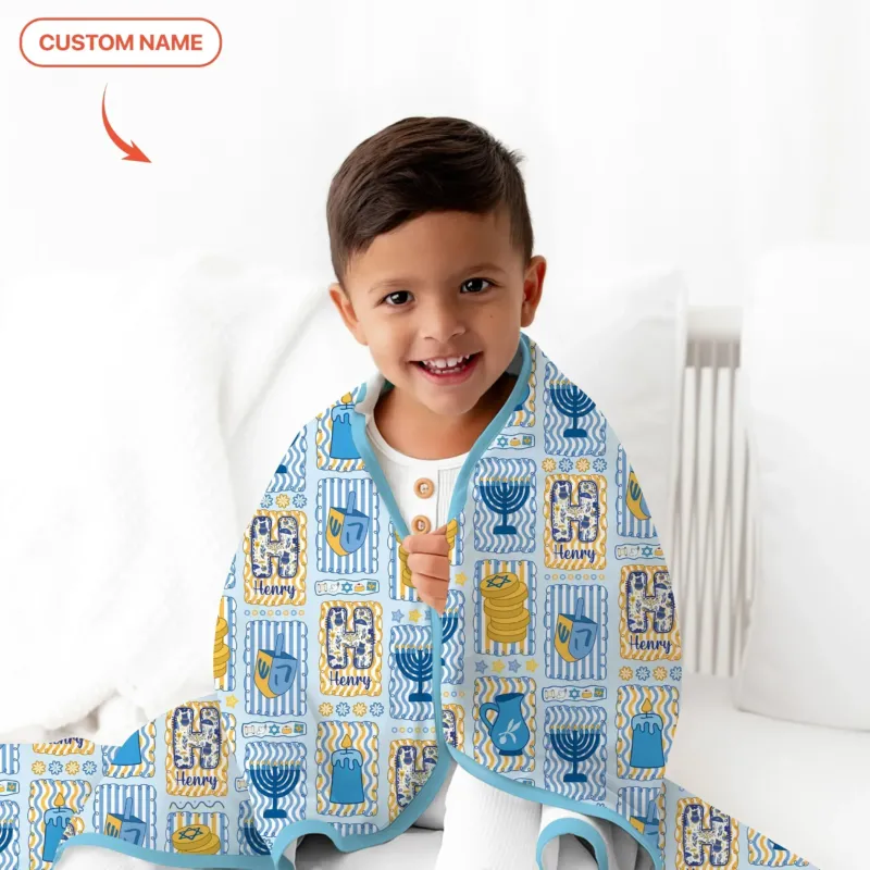 Custom Name Hanukkah Wonderland Bamboo Blanket