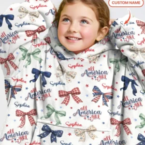 Custom Name All American Girl Bamboo Blanket Hoodie