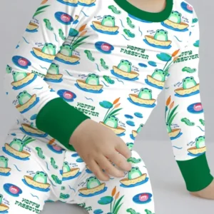 Hoppy Passover Family Matching Bamboo Two Piece Long Sleeve Pajama Set