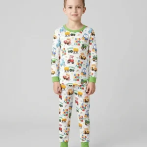 Farm Vehicles God Says I am Bamboo Two Piece Long Sleeve Pajama Set