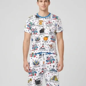 2026 Soccer Cup Host Citties Bamboo Men Short Sleeve Short Pajama Set