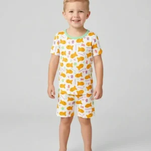 Cheesy Fishies Family Matching Bamboo Two Piece Short Sleeve Shorts Pajama Set