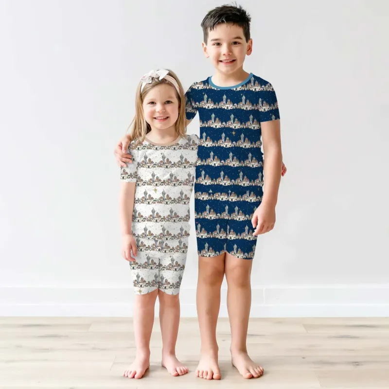 O Little Town of Bethlehem Bamboo Two Piece Short Sleeve Shorts Pajama Set