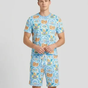 Hamsa Hand Bamboo Men Short Sleeve Short Pajama Set