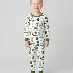 Personalized Birthday Camper Bamboo Two Piece Long Sleeve Pajama Set