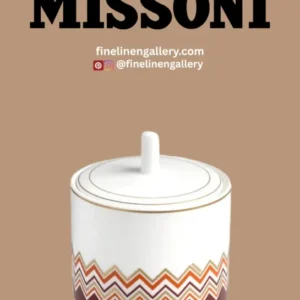 Missoni Home sugar pot with colorful zigzag pattern, round shape, 3.3-inch diameter and 3.5-inch height.