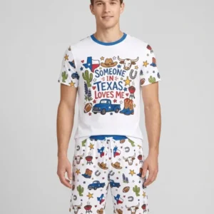 Someone in Texas Loves Me Bamboo Men Short Sleeve Short Pajama Set
