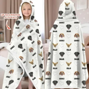 Custom Name and Pet Photos Bamboo Wearable Hooded Blanket