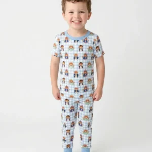 Patriotic 4th of July Highland Cow Bamboo Two Piece Short Sleeve Pajama Set