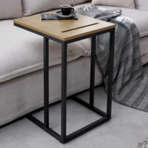 SCANDINAVIA Massivholz Beistelltisch 45cm natur Wildeiche Metall schwarz Laptoptisch