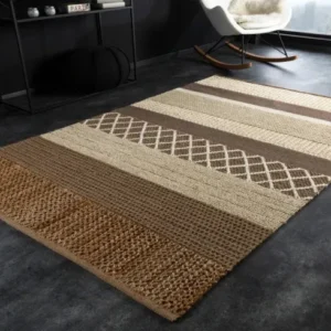 INKA Handgewebter Teppich 230x160cm braun beige gestreift aus Hanf und Wolle