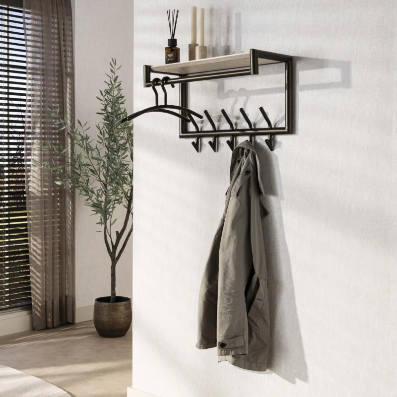 Garderobe Terra Kleiderstange und Hutablage Haken / Melamin Travertin