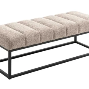 Design Sitzbank PETIT BEAUTÉ 110cm champagner greige Bouclé schwarzes Metallgestell