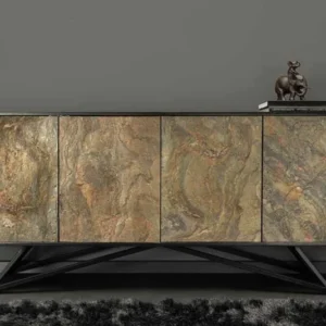 Massivholz Sideboard MOUNTAIN SOUL 175cm grau grün Naturstein Akazie schwarz