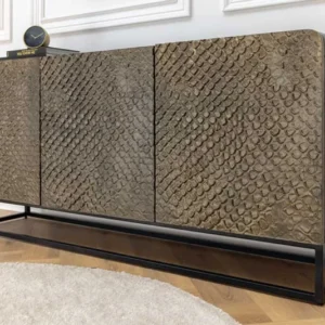 Massives Sideboard SNAKE 160cm braun Mangoholz mit 3D Schnitzereien schwarz Schlangen-Design