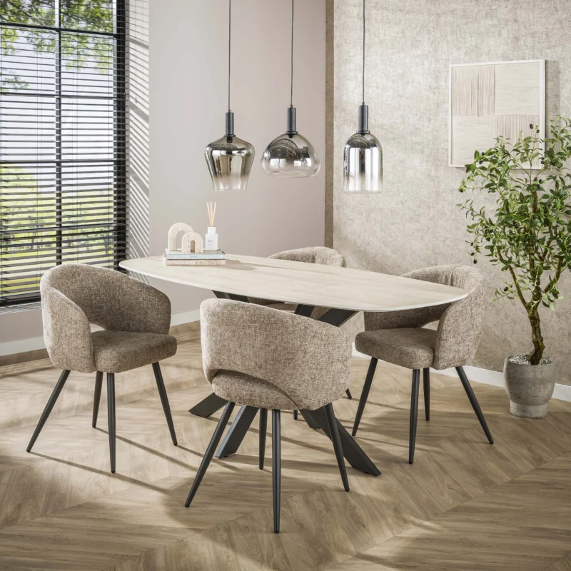 ROMANO CROSS Esstisch 180cm dänisch oval / 3D Keramik travertin