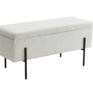 LOFT Moderne Truhenbank 100cm weiß Bouclé Sitzbank mit Stauraum gepolstert schwarz Metall