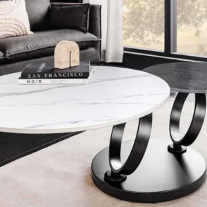 DANCING RINGS Design Couchtisch weiß anthrazit rund drehbar Marmor Keramik schwarz