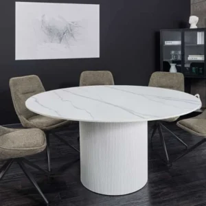 UNIQUE Runder Esstisch 120cm Keramik mit Säulenfuß