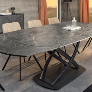 INCEPTION Ausziehbarer Esstisch 130-190cm anthrazit oval Keramik schwarz Metall