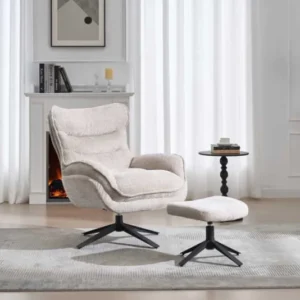 CLOUD Drehbarer Sessel champagner beige Strukturstoff schwarz Metall