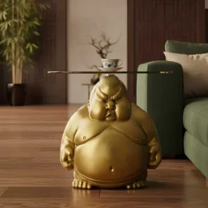 SUMO Runder Couchtisch 55cm gold Skulptur handmade