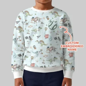 Custom Embroidered Dinosaurs Baseball Bamboo Crewneck Sweatshirt