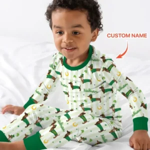 Lucky Dachshunds St. Patrick's Day Family Matching Bamboo Two Piece Long Sleeve Pajama Set