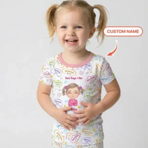 Personalized God Says I Am- Baby Girl Bamboo Two Piece Short Sleeve Pajama Set
