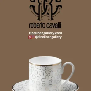 Roberto Cavalli Home Coffee Cup & Saucer GIRAFFE Set of 2 in Luxury Box diam. 2.3", H 2.5", Cap. 4 oz, Saucer diam. 4.75" - Palais Royal Linen Gallery